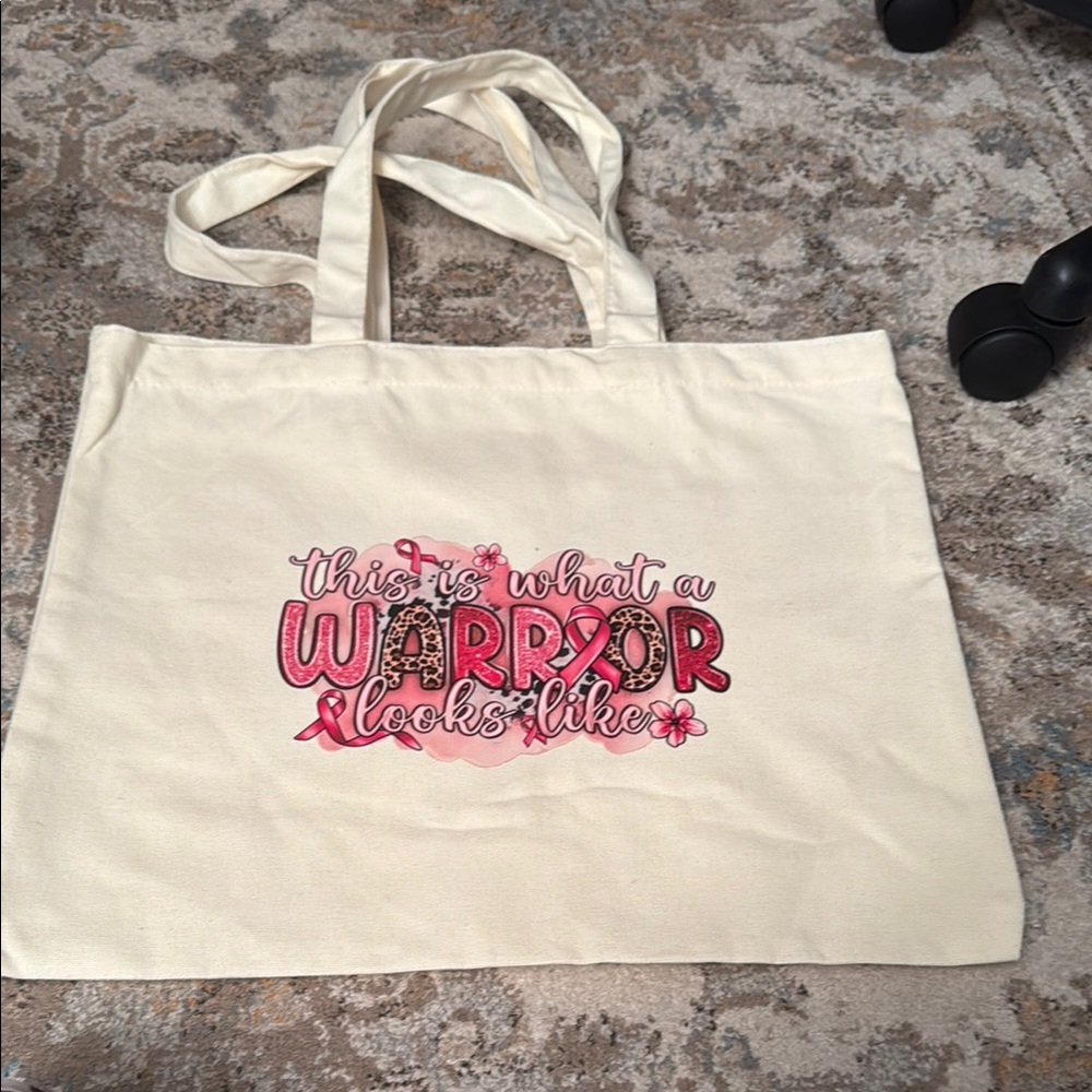 Cream and Pink Graphic Tote Bag